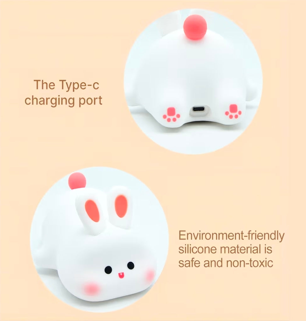 Cute Bunny Night Light – Soft Silicone Touch Lamp with Timer