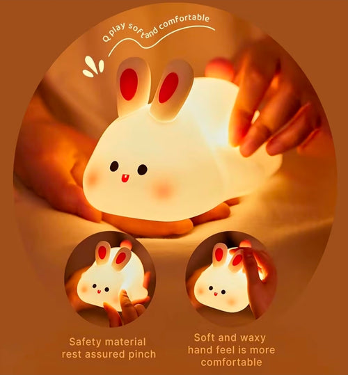 Cute Bunny Night Light – Soft Silicone Touch Lamp with Timer