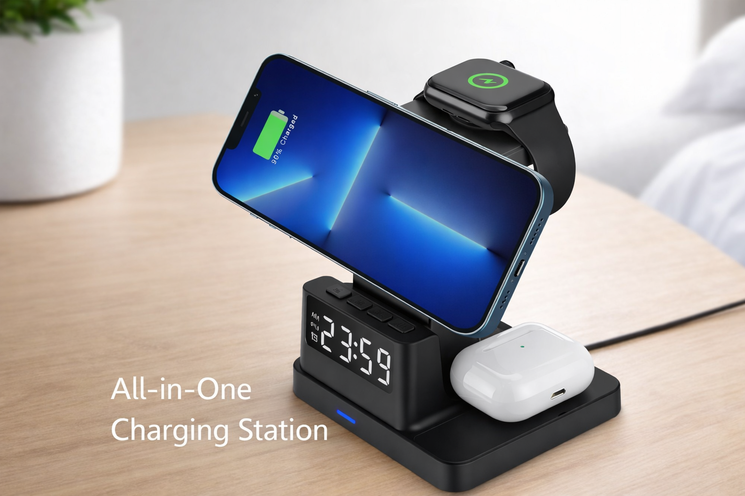 3-in-1 Wireless Charging Station with Clock – Fast Magnetic Charger