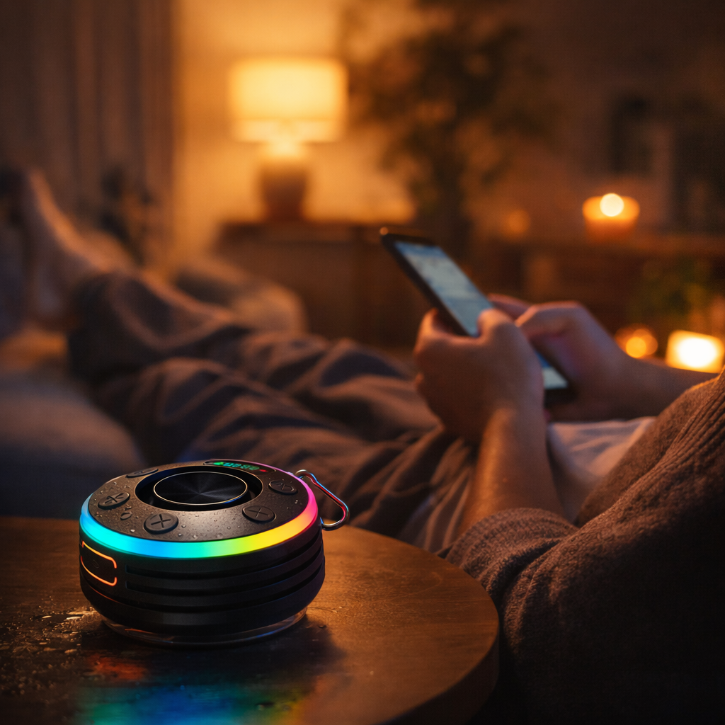 Waterproof Bluetooth Speaker with RGB Lights, FM Radio & Built-In Mic