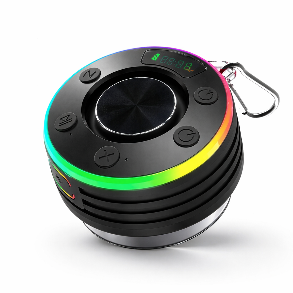 Waterproof Bluetooth Speaker with RGB Lights, FM Radio & Built-In Mic