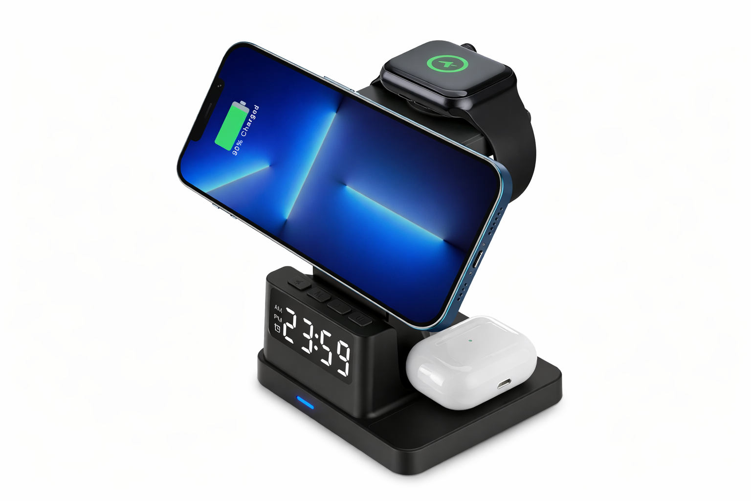 3-in-1 Wireless Charging Station with Clock – Fast Magnetic Charger